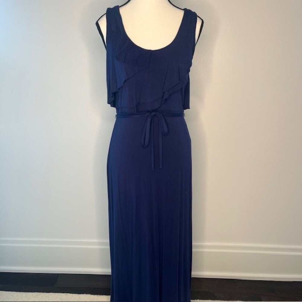 Calvin Klein - Women's Navy Blue Floor Length Maxi Dress With Ruffled Top Size S